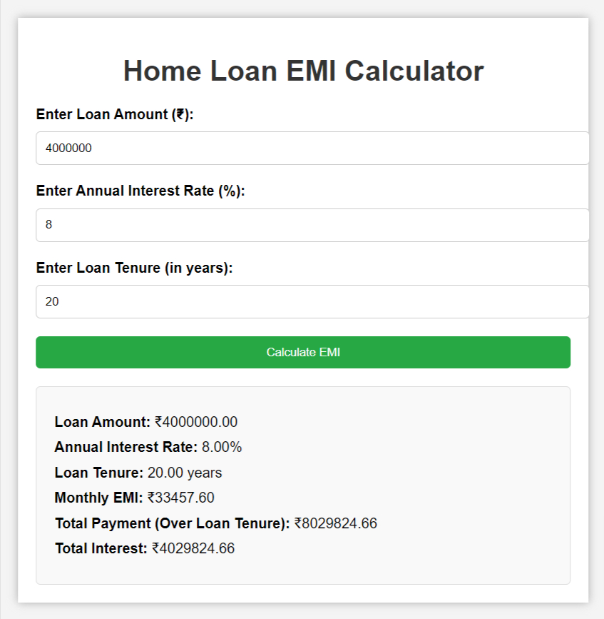 Home Loan EMI Calculator